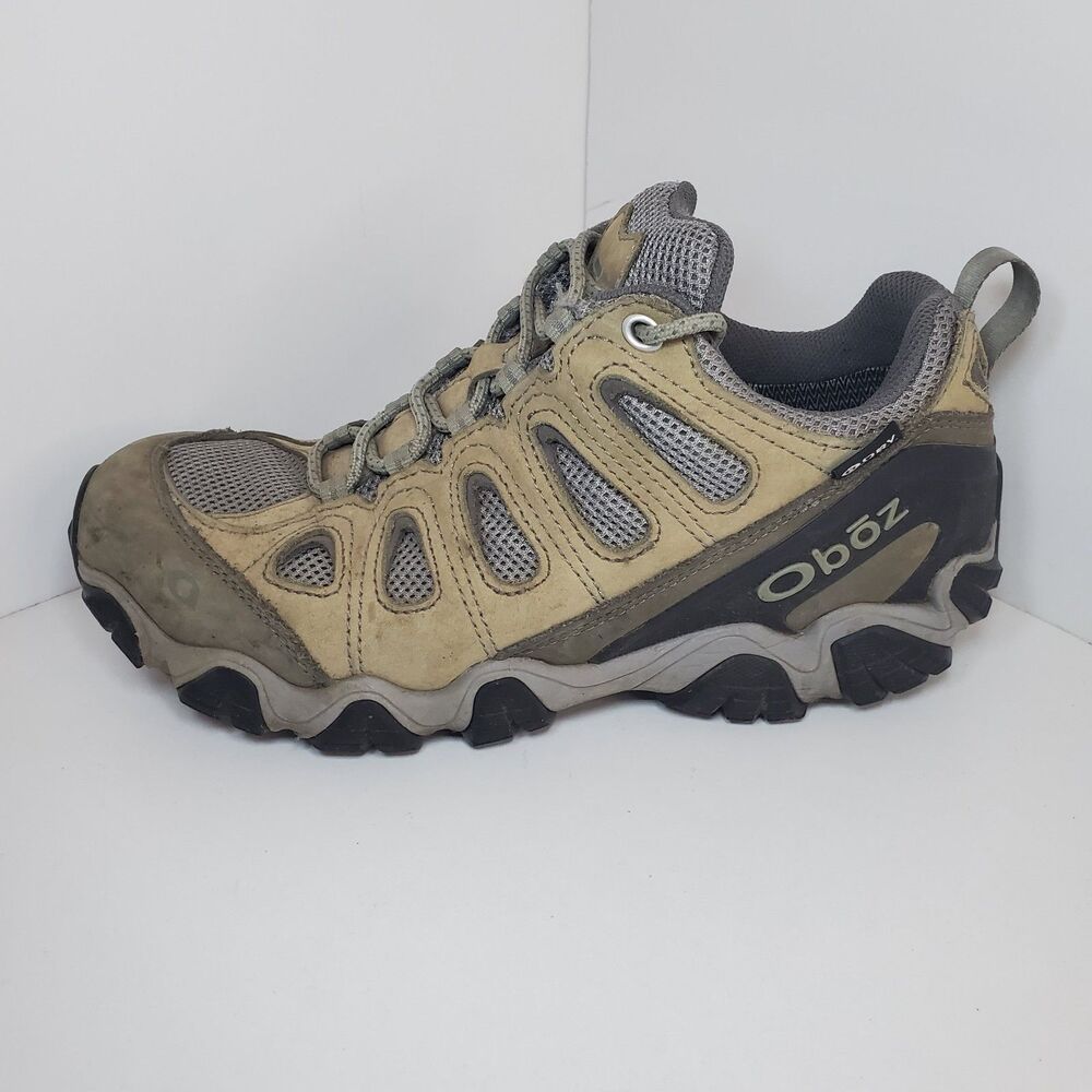 Oboz Hiking Shoes Sawtooth II Low Womens Size 10 Tan Gray Lace-Up Leather Mesh